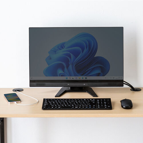 ローデスク（パソコンデスク・高さ調整・高さ38cm～58cm・6段階可変・幅90cm・奥行45cm・ケーブル配線口・タップ受け・ゲーミング・勉強机・ライトブラウン）