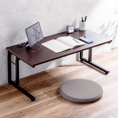 ローデスク（パソコンデスク・高さ調整・高さ38cm～58cm・6段階可変・幅90cm・奥行45cm・ケーブル配線口・タップ受け・ゲーミング・勉強机・ブラウン）