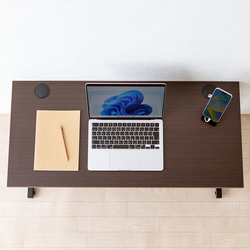 ローデスク（パソコンデスク・高さ調整・高さ38cm～58cm・6段階可変・幅90cm・奥行45cm・ケーブル配線口・タップ受け・ゲーミング・勉強机・ブラウン）