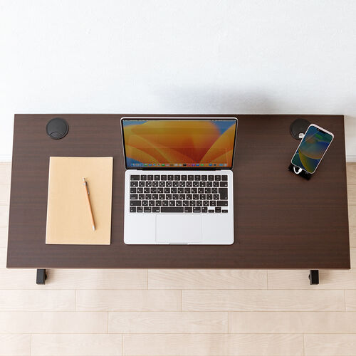 ローデスク（高さ調節可能・ケーブル配線口・パソコン・ゲーミング・アジャスタ・ブラウン） DESKL020M