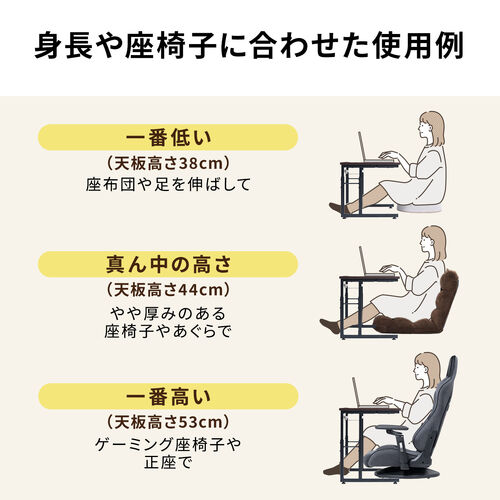 ローデスク（パソコンデスク・高さ調整・高さ38cm～58cm・6段階可変・幅90cm・奥行45cm・ケーブル配線口・タップ受け・ゲーミング・勉強机・ホワイト）
