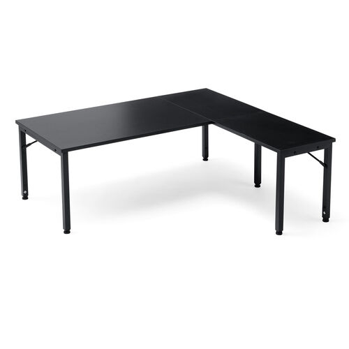 L字ローデスク（パソコンデスク・木製・座デスク・コーナーデスク・高さ可変5段階・幅105cm・ブラック）