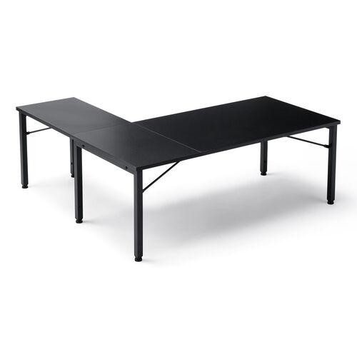 L字ローデスク（パソコンデスク・木製・座デスク・コーナーデスク・高さ可変5段階・幅105cm・ブラック）