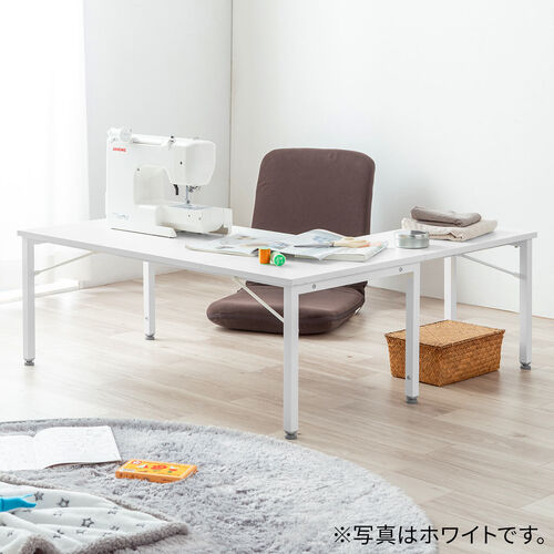 L字ローデスク（パソコンデスク・木製・座デスク・コーナーデスク・高さ可変5段階・幅105cm・ブラック）