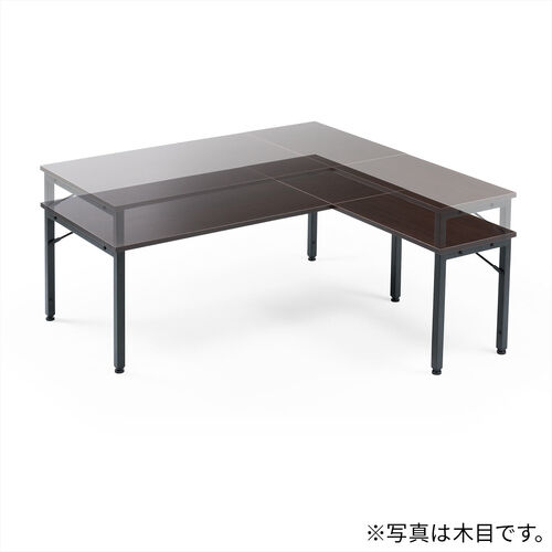 L字ローデスク（パソコンデスク・木製・座デスク・コーナーデスク・高さ可変5段階・幅105cm・ブラック）