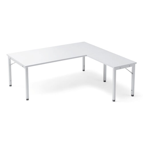 L字ローデスク（パソコンデスク・木製・座デスク・コーナーデスク・高さ可変5段階・幅105cm・ホワイト）