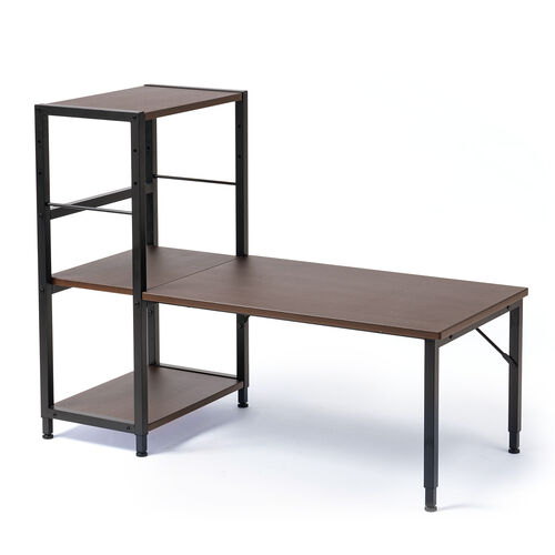 ローデスク（高さ調整・収納付き・クランプ対応・シェルフ付き・パソコン・ゲーミング・アジャスタ・ブラウン） DESKL022M