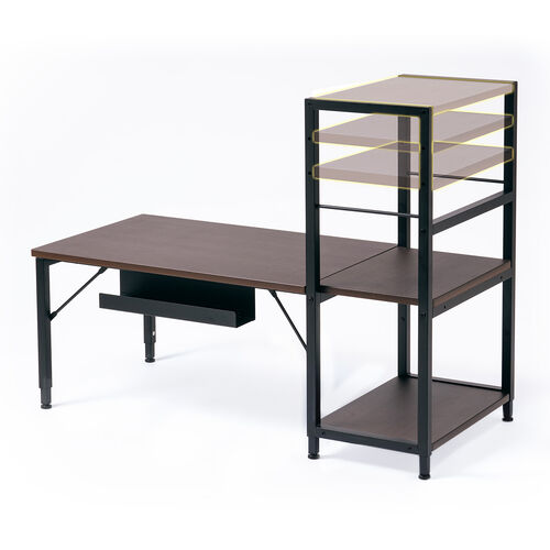 ローデスク（高さ調整・収納付き・クランプ対応・シェルフ付き・パソコン・ゲーミング・アジャスタ・ブラウン） DESKL022M