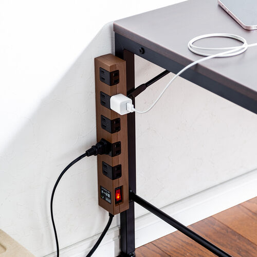 ローデスク（ローテーブル・高さ調整・5段階調整・幅100cm・奥行40cm・タップ受け・パソコンデスク・パソコンテーブル・ゲーミング・ブラウン）