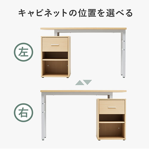 片袖デスク（袖机・キャビネット付き・棚可変・幅120cm・ライトブラウン）