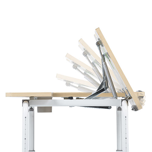 昇降式パソコンデスク（手動昇降・脚幅伸縮・傾斜変更可能・カップホルダー・多機能・W80×D60cm・薄い木目）