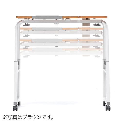昇降式パソコンデスク（手動昇降・脚幅伸縮・傾斜変更可能・カップホルダー・多機能・W80×D60cm・薄い木目）