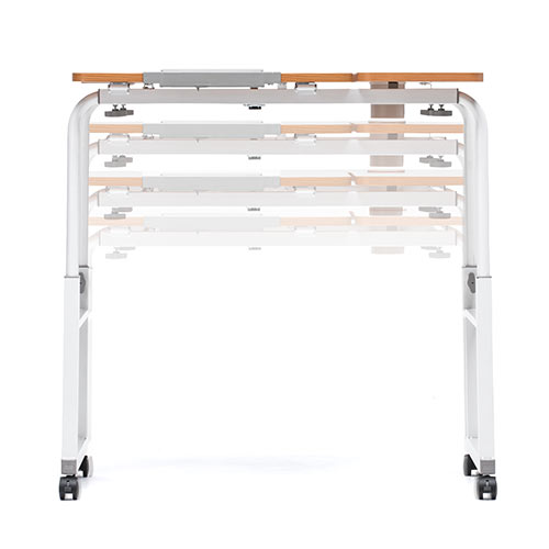 昇降式パソコンデスク（手動昇降・脚幅伸縮・傾斜変更可能・カップホルダー・多機能・W80×D60cm・木目）