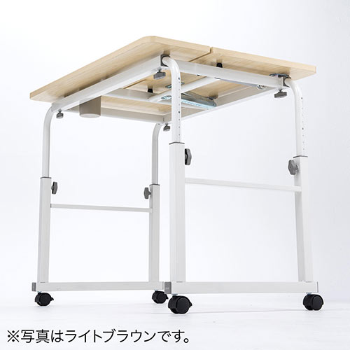 昇降式パソコンデスク（手動昇降・脚幅伸縮・傾斜変更可能・カップホルダー・多機能・W80×D60cm・木目）