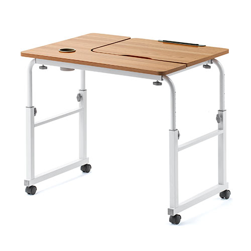 手動　昇降式デスク 昇降式パソコンデスク（手動昇降・脚幅伸縮・傾斜変更可能・カップ