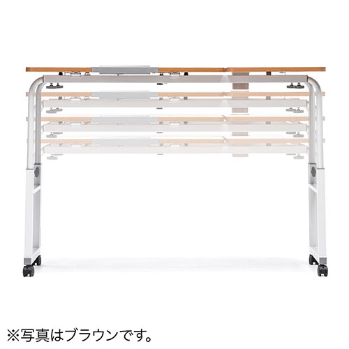 昇降式パソコンデスク（手動昇降・脚幅伸縮・傾斜変更可能・カップホルダー・多機能・W120×D60cm・薄い木目）