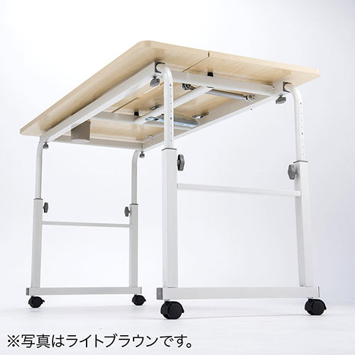 昇降式パソコンデスク（手動昇降・脚幅伸縮・傾斜変更可能・カップホルダー・多機能・W120×D60cm・木目）