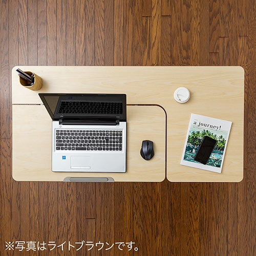 昇降式パソコンデスク（手動昇降・脚幅伸縮・傾斜変更可能・カップホルダー・多機能・W120×D60cm・木目）