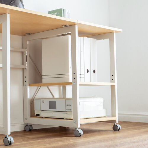 折りたたみデスク（コンパクトデスク・折りたたみワゴン・作業台・リビング学習・テレワーク・拡張デスク・キャスター付き・幅107cm・奥行55cm・総耐荷重40kg・ライトブラウン）