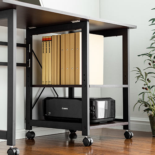 折りたたみデスク（コンパクトデスク・折りたたみワゴン・作業台・リビング学習・テレワーク・拡張デスク・キャスター付き・幅107cm・奥行55cm・総耐荷重40kg・ブラウン）