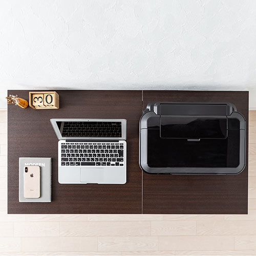 折りたたみデスク（コンパクトデスク・折りたたみワゴン・作業台・リビング学習・テレワーク・拡張デスク・キャスター付き・幅107cm・奥行55cm・総耐荷重40kg・ブラウン）