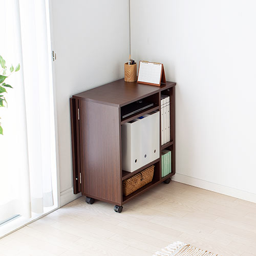 折りたたみデスク コンパクトデスク 折りたたみワゴン 作業台 リビング学習 テレワーク 拡張デスク キャスター付き 北欧 おしゃれ シンプル ブラウン