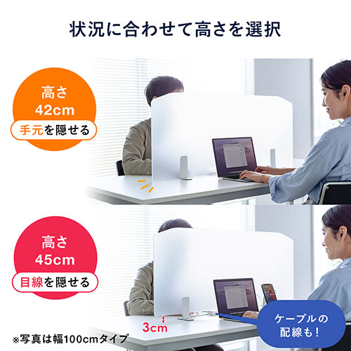 デスクパーティション（デスクトップパネル・間仕切り・机上パネル・幅60cm・半透明・アクリル・高さ42㎝/45㎝）