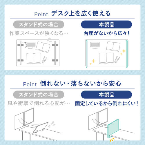 デスクトップパネル（クランプ式 幅60cm・設置時高さ30cm・集中環境づくり対応・卓上パーテーション・間仕切りパネル）