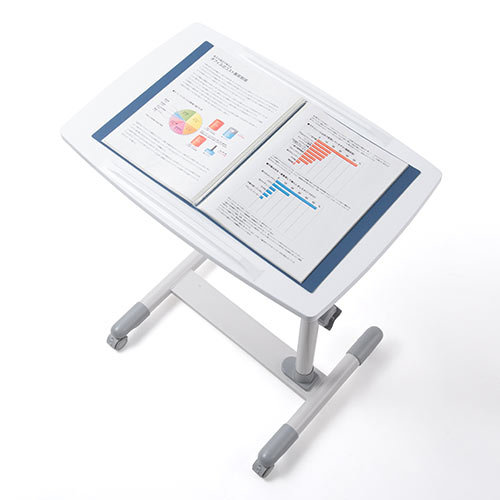 サイドテーブル(ノートパソコンデスク・高さ58～88㎝調整・角度無段階調整・テレワーク・在宅勤務・ベッド・ソファーサイド・ホワイト)