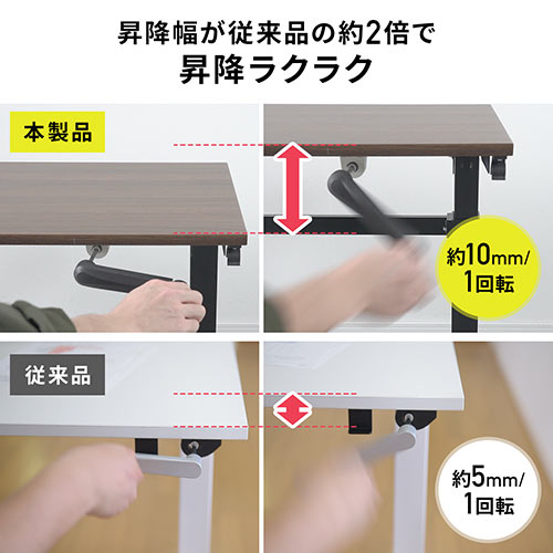 スタンディングデスク（手動タイプ・昇降式・幅120cm・奥行50cm・ブラウン木目・座りすぎ防止） ERD027M サンワサプライ