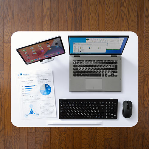 スタンディングデスク（ガス圧昇降式・フォールディング・上下昇降・角度調整可能・幅80cm・奥行60cm・キャスター付き・ホワイト） ERD031W サンワサプライ