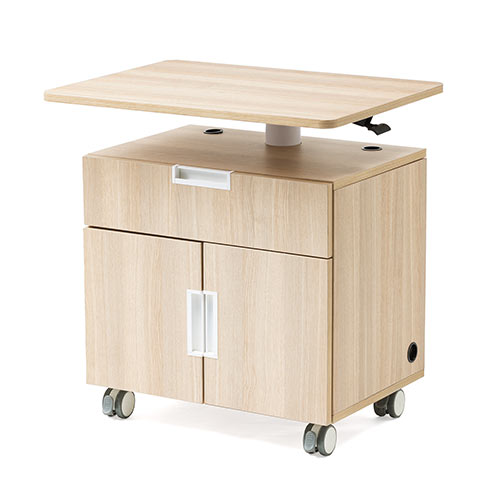 ガス圧昇降デスク 収納ボックス 引き出し付き スタンディングデスク 上下昇降デスク 幅70cm 奥行50cm キャスター付き