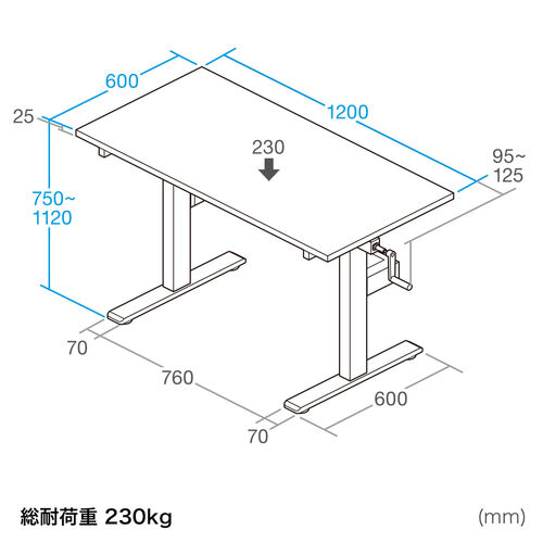 スタンディングデスク（作業台・手動昇降式・ラバーウッド・クランプ対応・幅120cm・奥行60cm・薄い木目） ERD035LM サンワサプライ