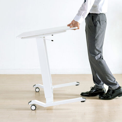 ガス圧式昇降デスク（幅90cm・奥行60cm・スタンディングデスク・軽量・作業台・座りすぎ防止・ホワイト）