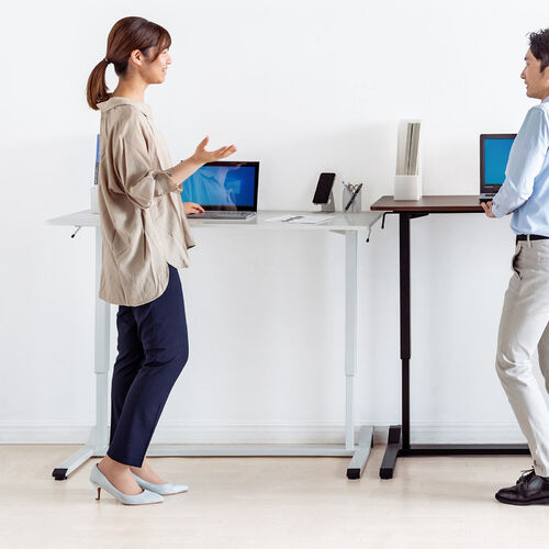 ガス圧式昇降デスク（幅120cm・奥行60cm・スタンディングデスク・軽量・作業台・座りすぎ防止・ホワイト）
