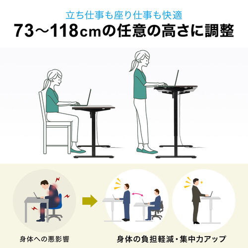 電動昇降デスク（昇降デスク・パソコンデスク・作業台・幅120cm・奥行60cm・高さ73cm～118cm・モニターアーム対応・スタンダードタイプ・ブラウン）
