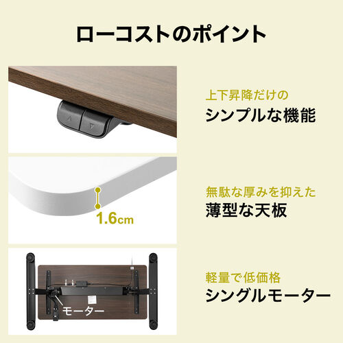 電動昇降デスク（昇降デスク・パソコンデスク・作業台・幅120cm・奥行60cm・高さ73cm～118cm・モニターアーム対応・スタンダードタイプ・ホワイト）
