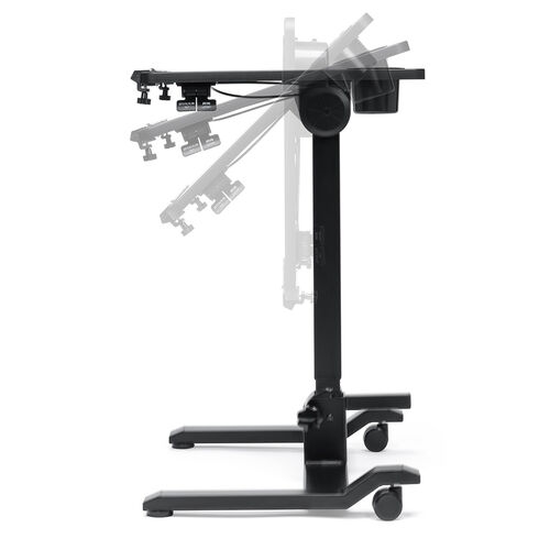 スタンディングデスク（昇降デスク・ガス圧デスク・折りたたみテーブル・完成品出荷・落下防止ストッパー・天板角度調整可能・無段階調節・カップホルダー・タブレットスタンド・フック・薄さ16cm・ブラック）