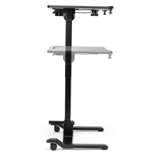 スタンディングデスク（昇降デスク・ガス圧デスク・折りたたみテーブル・完成品出荷・落下防止ストッパー・天板角度調整可能・無段階調節・カップホルダー・タブレットスタンド・フック・薄さ16cm・ブラック）