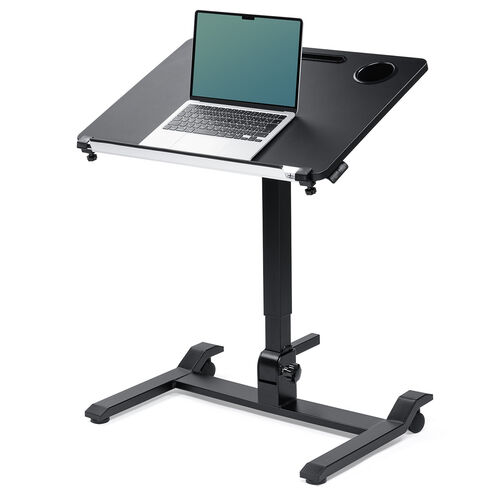 スタンディングデスク（昇降デスク・ガス圧デスク・折りたたみテーブル・完成品出荷・落下防止ストッパー・天板角度調整可能・無段階調節・カップホルダー・タブレットスタンド・フック・薄さ16cm・ブラック）