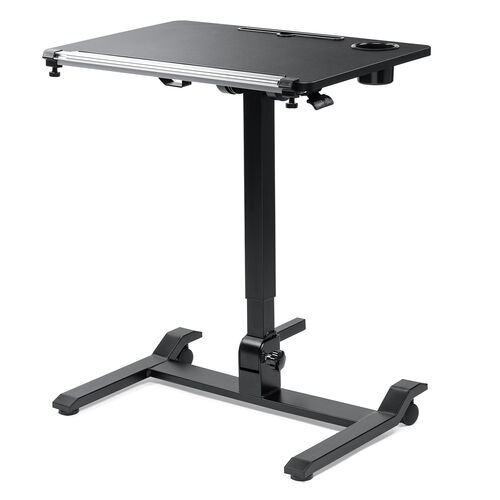 スタンディングデスク（昇降デスク・ガス圧デスク・折りたたみテーブル・完成品出荷・落下防止ストッパー・天板角度調整可能・無段階調節・カップホルダー・タブレットスタンド・フック・薄さ16cm・ブラック）