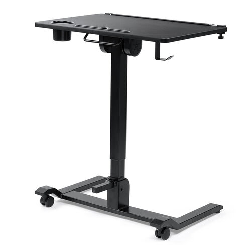 スタンディングデスク（昇降デスク・ガス圧デスク・折りたたみテーブル・完成品出荷・落下防止ストッパー・天板角度調整可能・無段階調節・カップホルダー・タブレットスタンド・フック・薄さ16cm・ブラック）