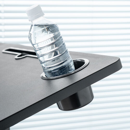 スタンディングデスク（昇降デスク・ガス圧デスク・折りたたみテーブル・完成品出荷・落下防止ストッパー・天板角度調整可能・無段階調節・カップホルダー・タブレットスタンド・フック・薄さ16cm・ブラック）