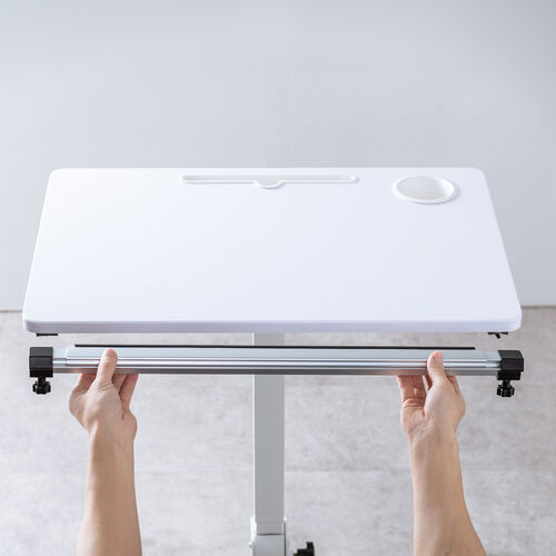 スタンディングデスク（昇降デスク・ガス圧デスク・折りたたみテーブル・落下防止ストッパー・天板角度調整可能・無段階調節・カップホルダー・タブレットスタンド・フック付き・組み立て不要・完成品）