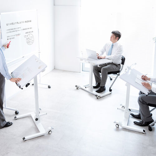 スタンディングデスク（昇降デスク・ガス圧デスク・折りたたみテーブル・落下防止ストッパー・天板角度調整可能・無段階調節・カップホルダー・タブレットスタンド・フック付き・組み立て不要・完成品）