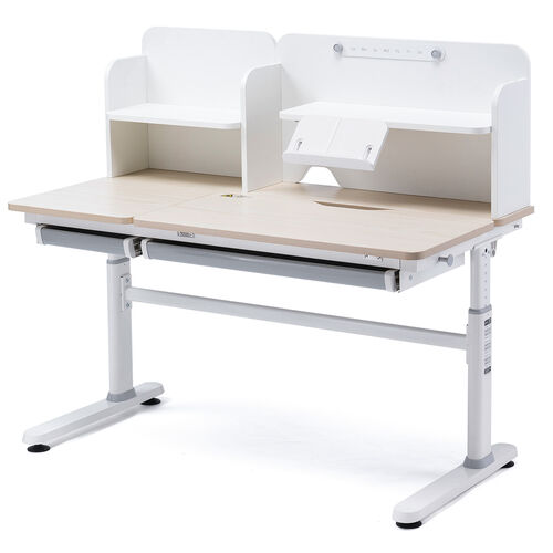 学習机（勉強机・多機能・タブレット対応・手動昇降・チルト天板・シェルフ付・低ホルムアルデヒド・薄い木目）