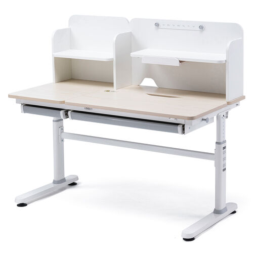学習机（勉強机・多機能・タブレット対応・手動昇降・チルト天板・シェルフ付・低ホルムアルデヒド・薄い木目）