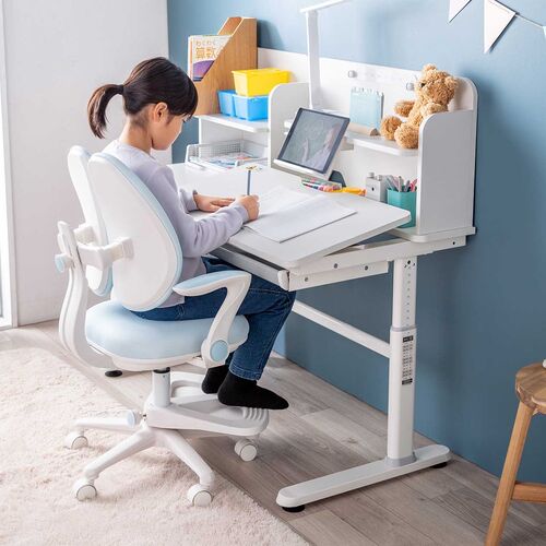 学習机（勉強机・多機能・タブレット対応・手動昇降・チルト天板・シェルフ付・低ホルムアルデヒド・ホワイト）