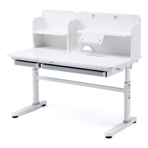 学習机（勉強机・多機能・タブレット対応・手動昇降・チルト天板・シェルフ付・低ホルムアルデヒド・ホワイト）