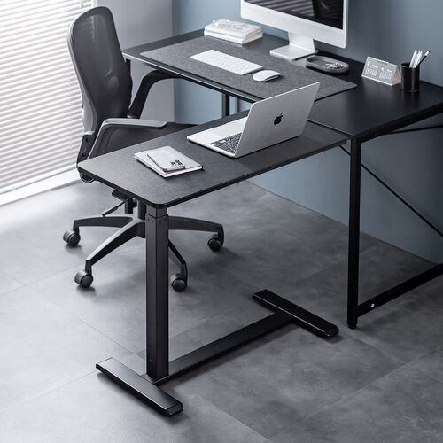 ソファサイドテーブル（サイドテーブル・ガス圧昇降テーブル・低床化キャスター・幅80cm・奥行40cm・昇降幅33cm・ブラック）